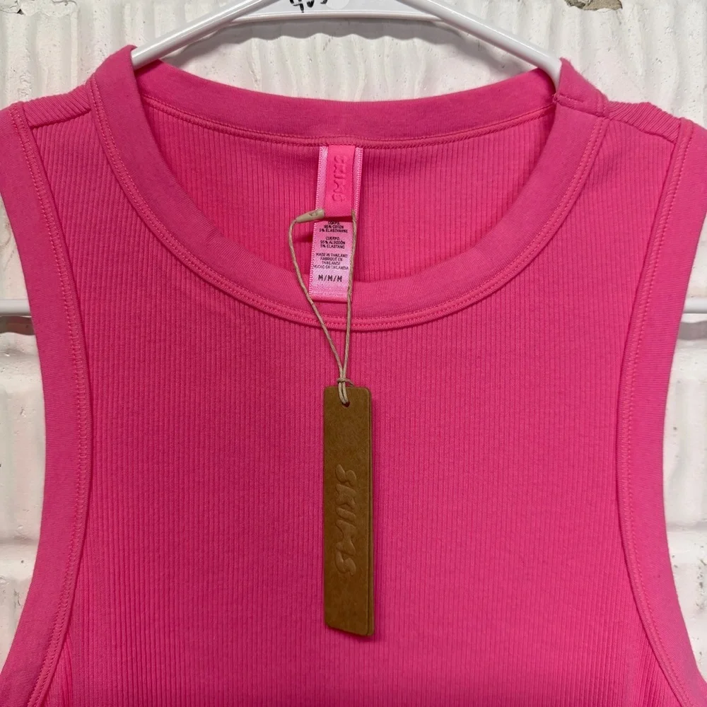 SKIMS Cotton Limited Edition Pink Ribbed Tank Mini Dress – Size M | NWT - Picture 8 of 9